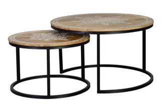 Giner&Colomer Mesa de caf&eacute; madera de mango y patas de metal natural y negro