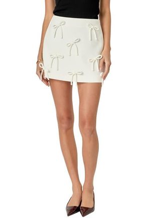 English Factory Bow Embellished Miniskirt in Cream at Nordstrom, Size Large