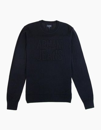 Armani Jeans Mens Armani Jeans Embossed Logo Lightweight Sweatshirt Blue - Size: 44