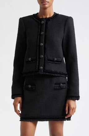 Cinq &agrave; Sept Christie Velvet Trim Cotton Boucl&eacute; Jacket in Black at Nordstrom Rack, Size 12
