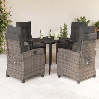 vidaXL Set Comedor De Jard&iacute;n 5 Piezas Con Cojines Rat&aacute;n Sint&eacute;tico Gris Vidaxl