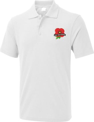 Generic Embroidered Lest We Forget Unisex Polo T Shirt, British Military, Soldiers T Shirt, British Veterans, Adults Unisex Polo T Shirt White