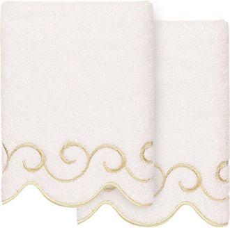Linum Home Textiles 100% Turkish Cotton Simplicity Scallop 2Pc Embellished Hand Towel Set