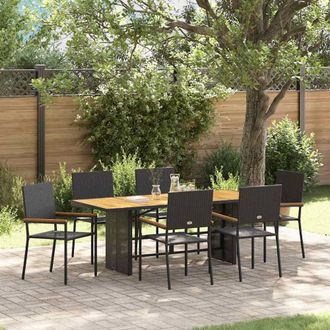 Berkfield Home 7 Piece Garden Dining Set Black Poly Rattan