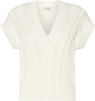 Max Mara Katoenen garen vest - Dames - V-hals truien - Beige - M - Katoen - Truien & Vesten
