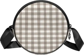 Generic Circle Crossbody Bag for Women, White Retro Plaid Small Sling Bag Daypack with Zipper Adjustable Shoulder Straps Casual Ladies Girls Round Purse