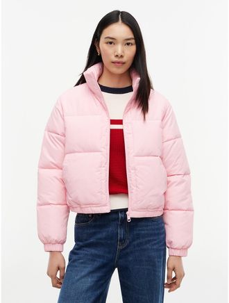 Tommy Hilfiger Womens Water-Resistant Cropped Puffer Jacket - Dreamy Pink - XXL
