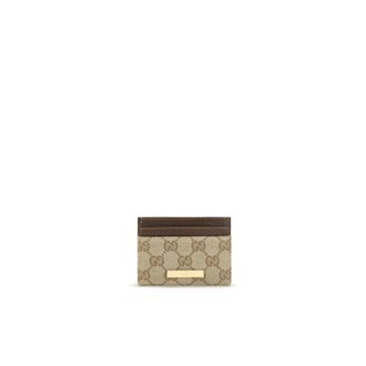 Gucci Kaarthouder met logo-embleem - Dames - Accessoires - Beige - Maat: ONE Size Flanel