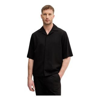 Lindbergh Viscose Shirt - Heren - Korte mouwen Overhemden - Zwart - L - Polyester - Overhemden
