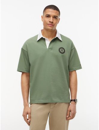 Tommy Hilfiger Mens Classic Fit Circle Logo Rugby Polo - Desert Olive - XXL