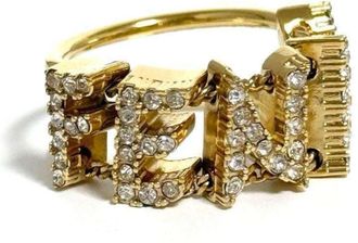 Fendi Metal Rhinestone Band Ring (Pre-Owned)