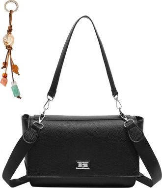 Generic Lightweight Vegan Leather Tote Bag for Women, Ladies Vintage Shoulder Bag with Pendant, Trendy Underarm Purse for with Adjustable Strap (001-Black,29 