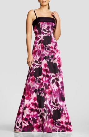 Dress The Population Luciella Abstract Floral Mermaid Gown in Dark Magenta Multi at Nordstrom, Size Xx-Large