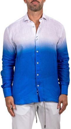 Maceoo Eins Marthy Contemporary Fit Linen Button-Up Shirt in Blue at Nordstrom, Size 3
