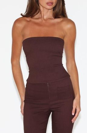 Tiger Mist Gwendolyn Pinstripe Lace-Up Strapless Top in Chocolate at Nordstrom, Size X-Large