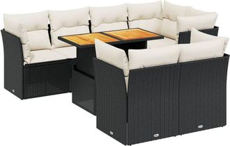 vidaXL Set De Sof&aacute;s De Jard&iacute;n 8 Piezas Y Cojines Rat&aacute;n Sint&eacute;tico Negro Vidaxl