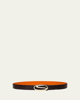 Santoni Mens Oval S-Logo Cuttable Leather Belt