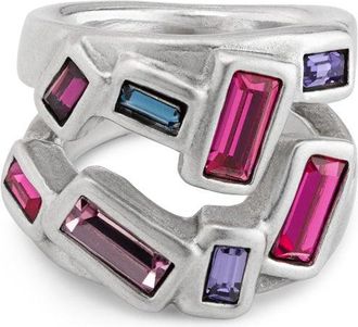UNOde50 Silver-Plated Metal Alloy Ring With Multicolored Faceted Crystals