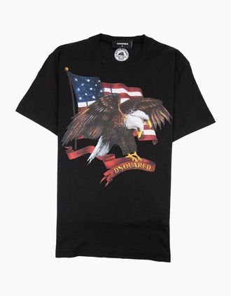 Dsquared2 Mens Dsquared2 Eagle Flag T-Shirt Black - Size: 40