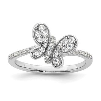 Diamond2Deal Sterling Silver Rhodium-plated Cubic Zirconia Butterfly Ring