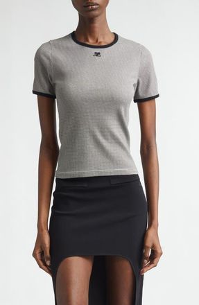 Courr&egrave;ges Houndstooth Check Contrast Trim Logo T-Shirt in Houndstooth/Black at Nordstrom, Size X-Small