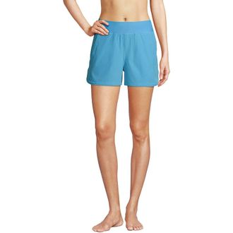 Lands End 3 Quick Dry Elastic Waist Board Shorts Swim Cover-up Shorts with Panty in Turquoise at Nordstrom, Size 18