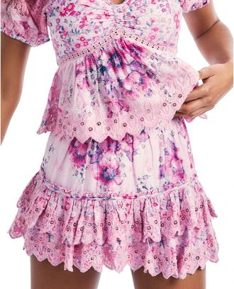 LoveShackFancy Roze geborduurde minirok Cairo - Dames - Korte rokken - Roze - M - Katoen - Rokken