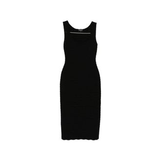 Emporio Armani Geribbelde Gebreide Midi Jurk - Dames - Casual kleedjes - Zwart - XL - Kleedjes