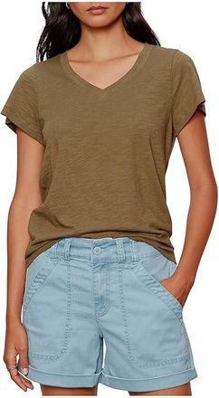 Sanctuary Soft V-Neck T-Shirts Womens Clothing Burnt Olive : LG (US 10-12), Cotton