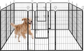 OEM Parque Para Perros De 12 Paneles Con 2 Puertas Corralito Para Perros Para Exterior Interior De Acero 80x120 Cm Negro