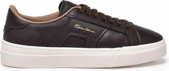 Santoni Brown Leather Hammered Sneakers