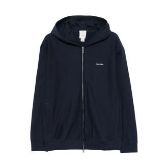 Calvin Klein Micro Logo Double FZ Hoodie - Heren - Sweatshirts & Hoodies - Blauw - Maat: L Katoen