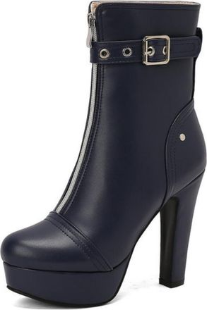 Generic Womens Round Toe Ankle Boots with Buckle Strap & Chunky Platform Heel, Casual Style,Blue,7.5 UK