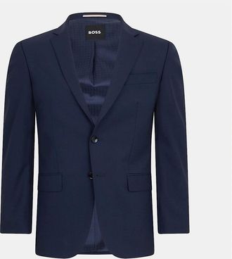 HUGO BOSS Mens Solid Patterned Single Button Lapel Collared Suit Jacket - Navy - Size: Regular/34