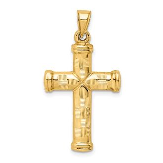 Diamond2Deal 14k Yellow Gold Hollow Diamond-cut Cross Pendant