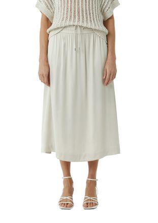 Comma Satinrock COMMA, Damen, Gr. 38, kitt, Satin, Obermaterial: 100% Viskose, unifarben, regular fit ca. Mitte Wade, R&ouml;cke Satinrock, mit elastischem Bund