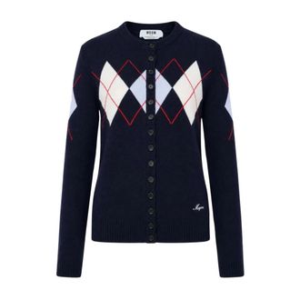 Msgm Msgm - Argyle Crew-neck Vest - Dames - Truien - Blauw - Maat: M Wol