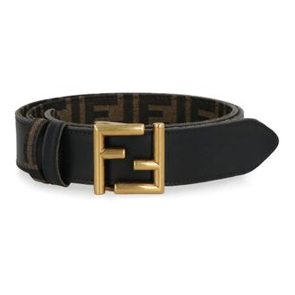 Fendi Belts, female, Black, Size: 95 CM Reversible Leather and Fabric Belt