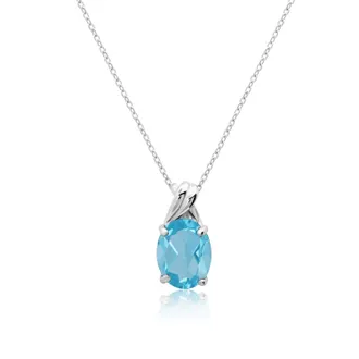 MAX + STONE 14k Yellow or White Gold Gemstone Oval Pendant Necklace with Drop Twist Setting