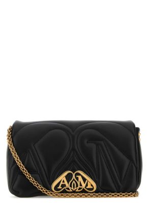 【関税&送料込】Alexander Mcqueen Black Leather Shoulder Bag Alexander McQueen Black Leather Insignia Shoulder Bag