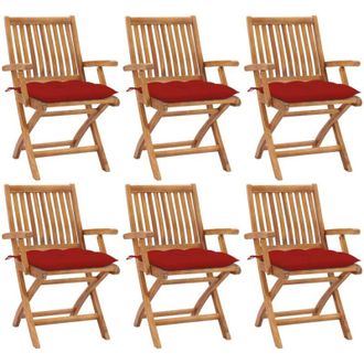 vidaXL Sillas De Jard&iacute;n Plegables 6 Uds Madera Maciza Teca Con Cojines Vidaxl