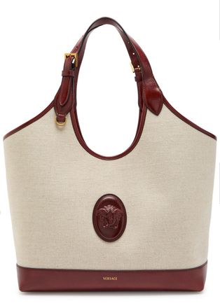 Versace Large Leather and Canvas Tote bag - Beige - One Size