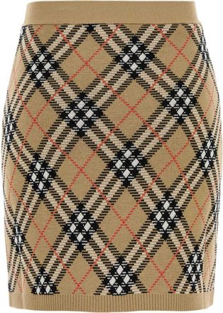 Burberry Womens Argyle Wool Blend Mini Skirt Beige Polyester