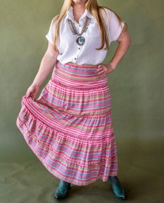 Tasha Polizzi Linen Stripe Skirt In Pink
