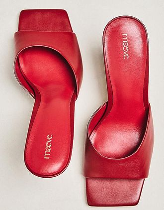 Maeve Metal Bow Open-Toe Mule Heels