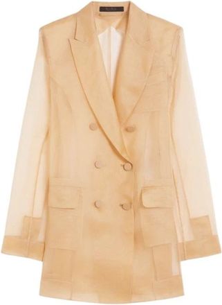Max Mara Jassen, Dames, Beige, M, Zijden blazer met uniek design