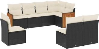 vidaXL Set De Sof&aacute;s De Jard&iacute;n 8 Piezas Y Cojines Rat&aacute;n Sint&eacute;tico Negro Vidaxl