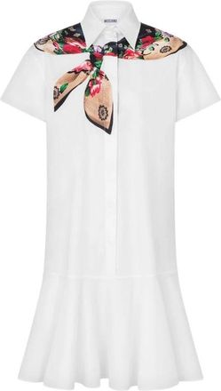 Moschino Gedrukte Stretch Katoen Poplin Jurk - Dames - Shirt Kleedjes - Wit - S - Katoen - Kleedjes