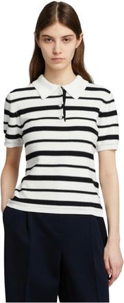 Max Mara Tops, Dames, Veelkleurig, M, Katoen, Polo van katoen met strepen en overhemdkraag, gesloten met 3 knopen van parelmoer