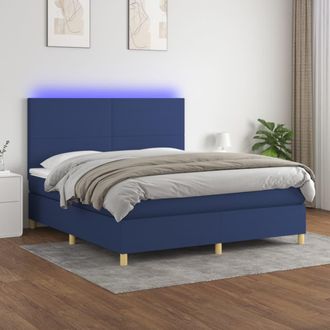 vidaXL Vidaxl - Cama Box Spring Colch&oacute;n Y Luces Led Tela Azul 160x200 Cm